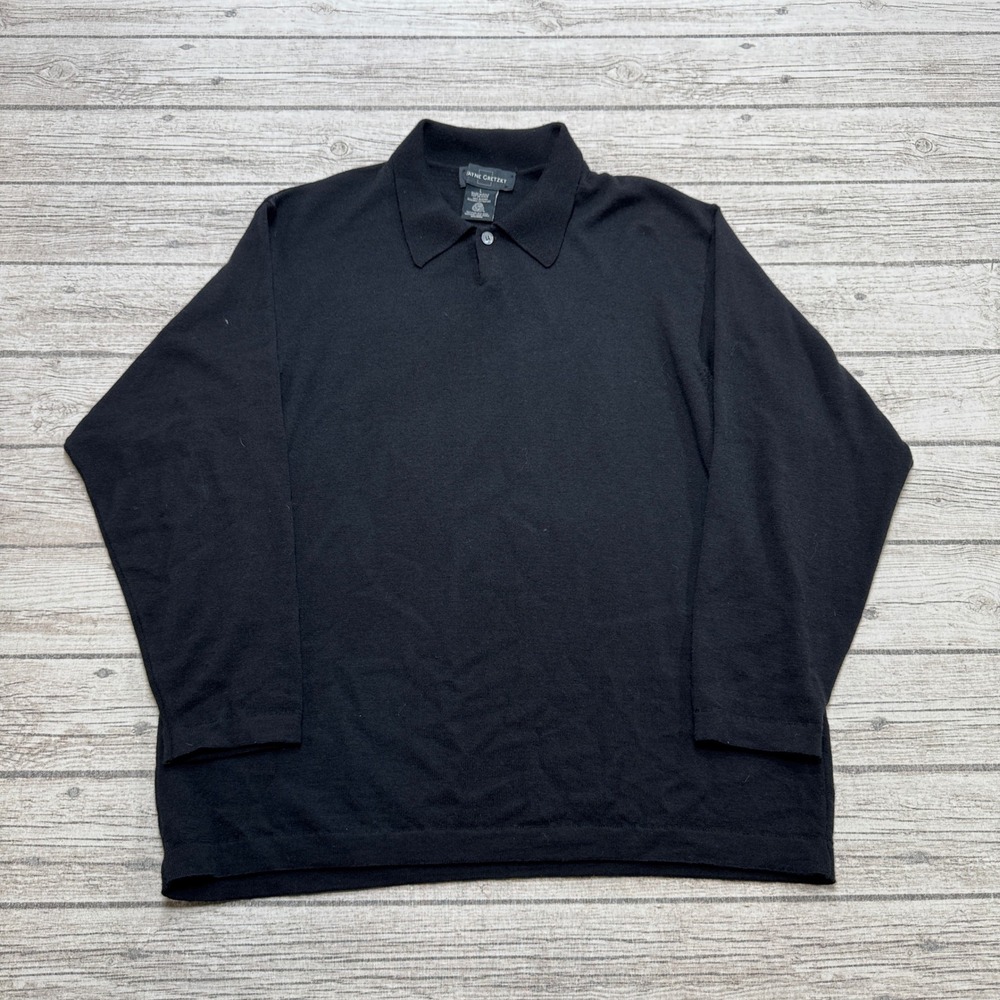 Wayne Gretzky Polo Sweater Men's L Black Merino Wool Long Sleeve Pullover Italy